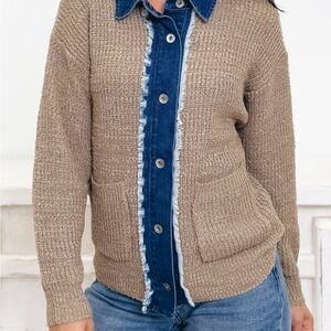 NWOT Sew In Love Tan and Blue Cardigan Sweater